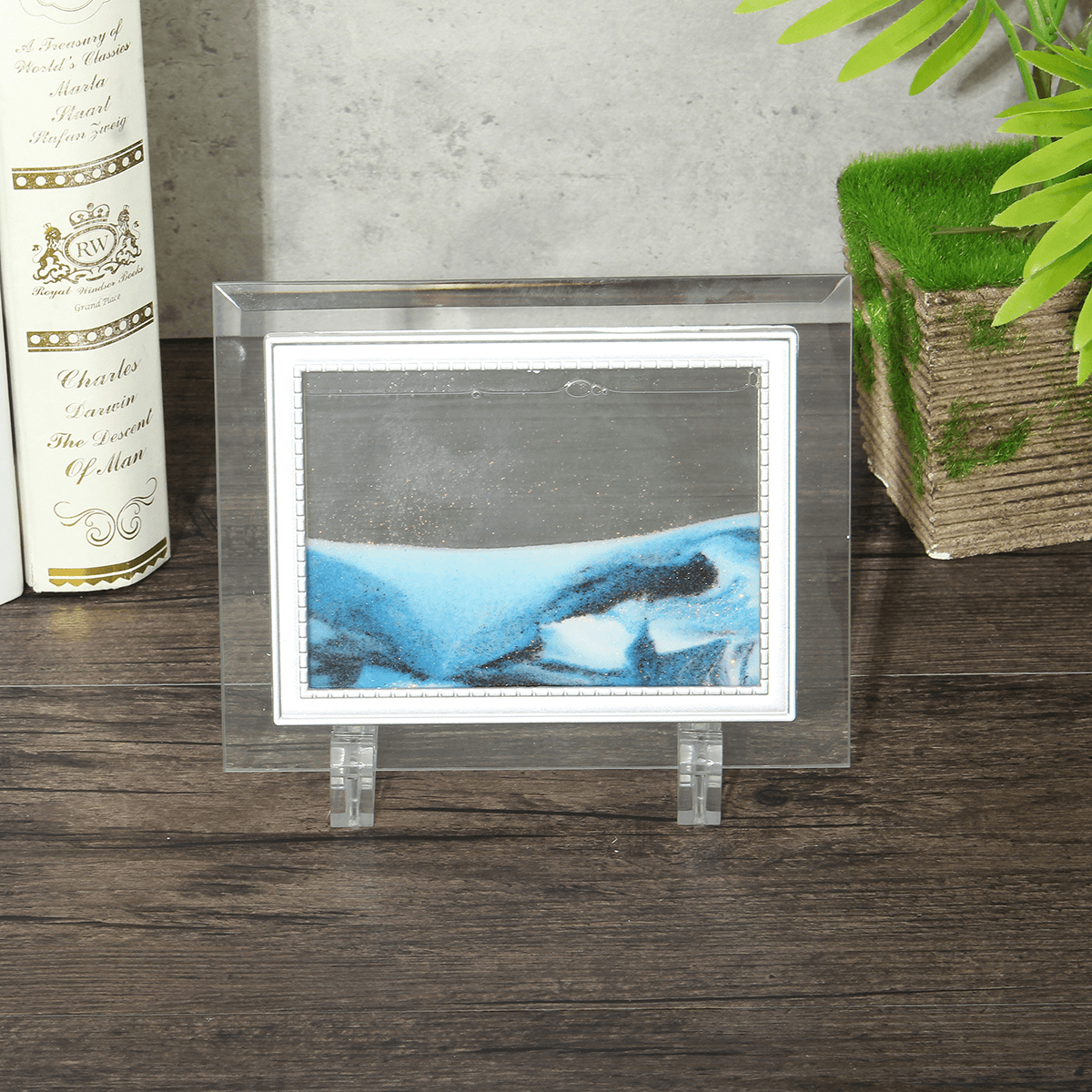 6.6X5'' Framed Moving Sand Time Glass Picture Home Office Desk Art Decor Gifts