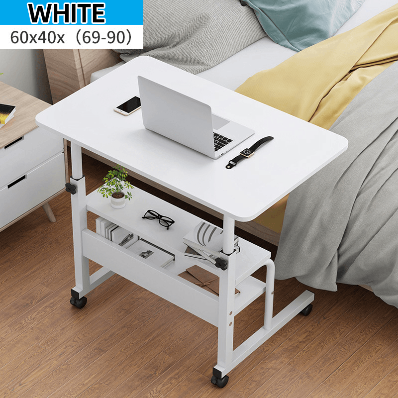 Computer Laptop Desk Adjustable Height Moveable Bed Side Writing Study Table Bookshelf with Storage Racks Home Office Furniture