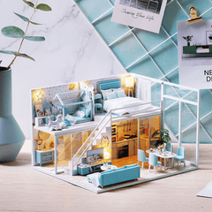 Cuteroom L028 DIY Cottage Poetic Life Handmade Loft Simple Apartment Doll House with Dust Cover Music Motor