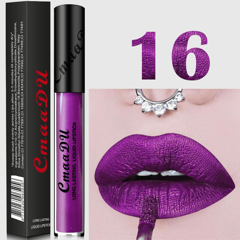 Cmaadu Metal Mate Brillo de labios Maquillaje Lápiz labial Lentejuelas sexy Impermeable Cosmético azul de larga duración