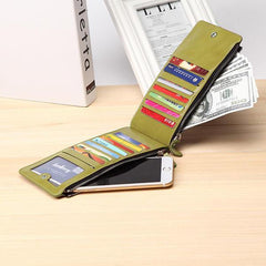 Women Waxy Ultra Thin Leather Long Purse Multi Card Holder