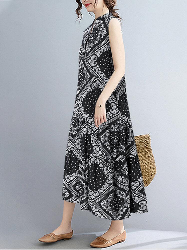 100% Rayon Spliced Geometric Printing Dress For Women