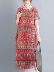 Ethnic Women Printing Cotton Vintage Dress