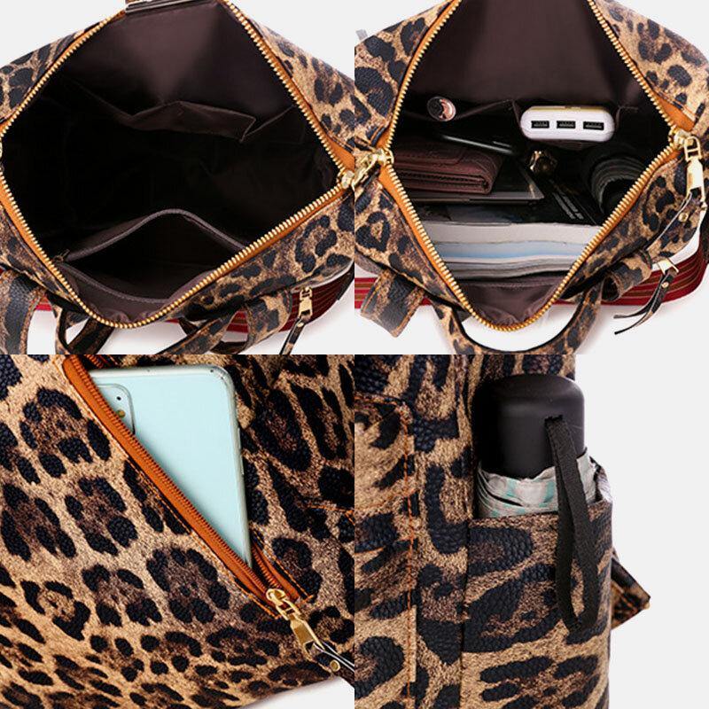 Damen-Rucksack aus Kunstleder mit Leoparden- und Blumenmuster, modisch, lässig 