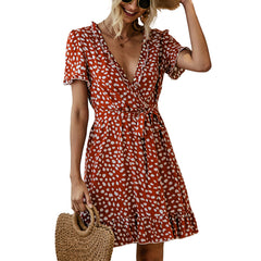 V-neck Ruffle print dress