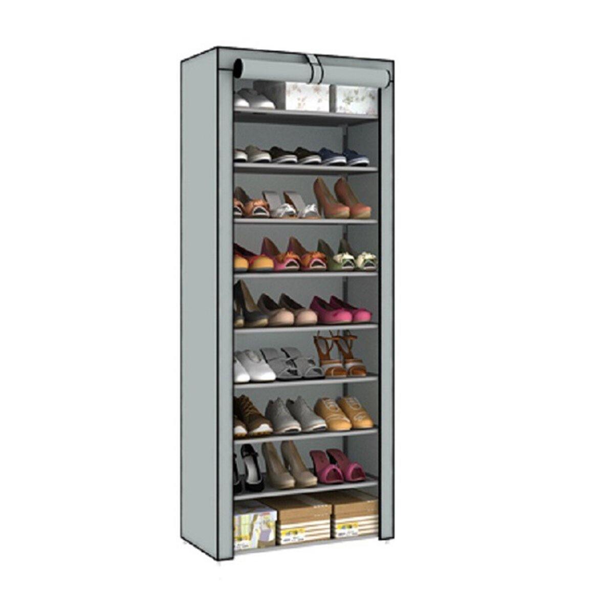 10 Tiers 9 Lattices Shoe Rack Shelf Storage Closet Organizer Cabinet With Dust Cover