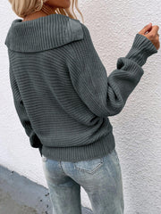 Rippstrickpullover mit Kragen und Laternenärmeln