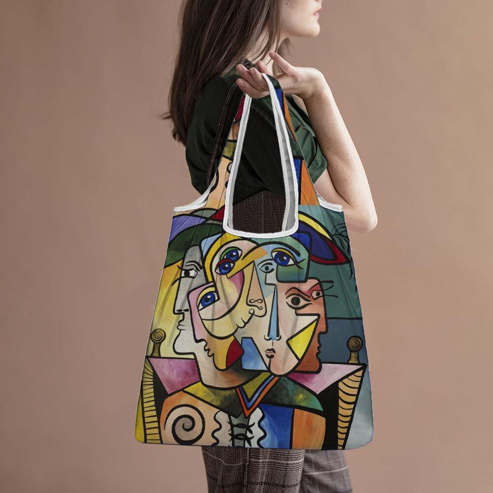 Bolso de mano con estampado de figuras abstractas para mujer, bolso de hombro, bolsos ligeros de tela para compras 