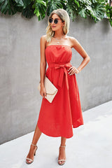 Strapless Asymmetrical Hem Belted Dress