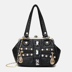 Bolso de hombro con cadenas y remaches de calavera a prueba de agua de cuero PU para mujer, bolso cruzado 