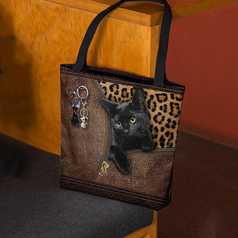 Las mujeres sintieron lindo 3D tridimensional de dibujos animados gato negro colgante patrón bolso de hombro bolso de mano 