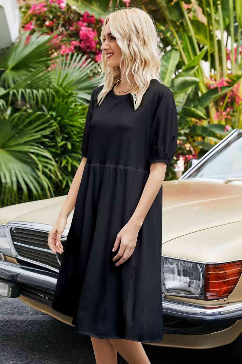 Half Sleeve Ruffle Smock Dress