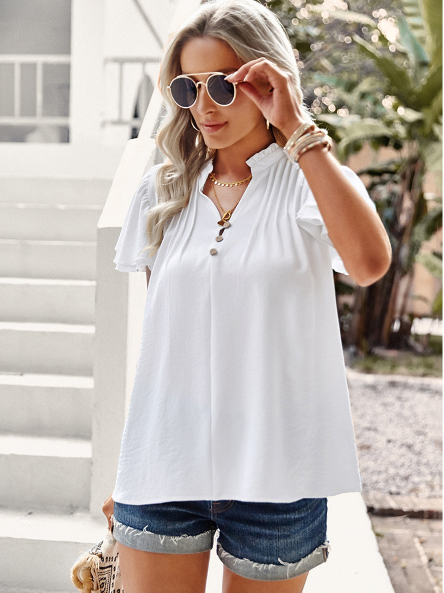 Women's T-Shirts Short Sleeve Elegant Ruffle T-Shirt