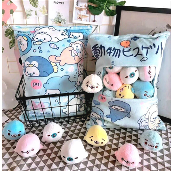 Almohada de peluches con bolsa de conejito Kawaii