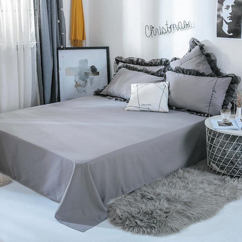 4PCS Solid Color Embroidery Lace Purfle Bedding Set Soft-smooth Duvet Cover Sheet Pillowcases King /Queen Size