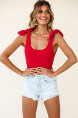 Can't Stop Me Bow Shoulder Bodysuit Red