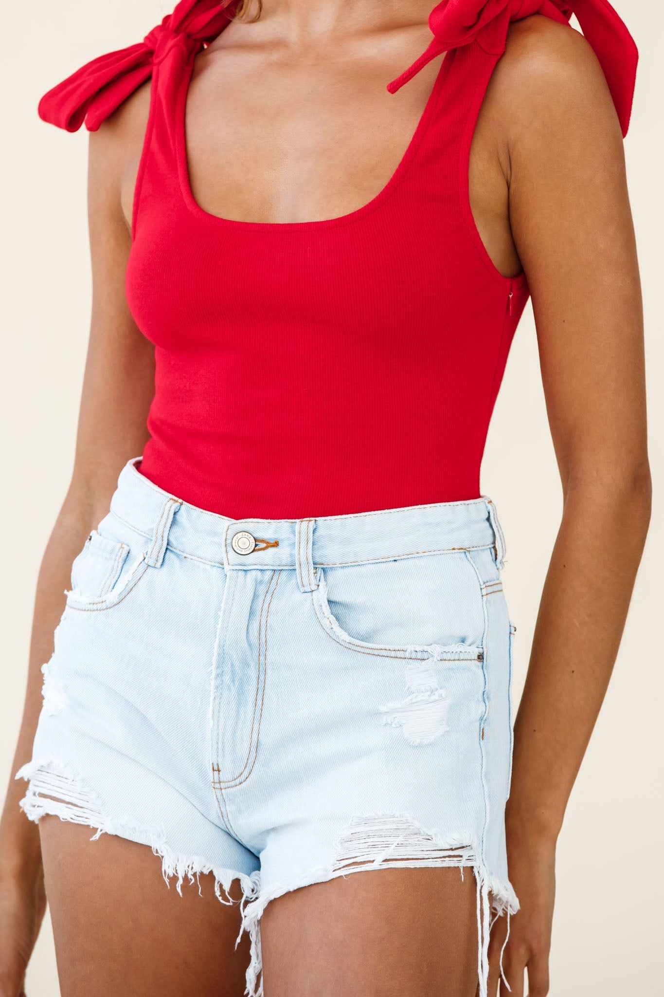 Can't Stop Me Bow Shoulder Bodysuit Red