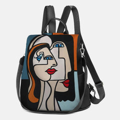 Women Nylon Cartoon Abstract Stick Figure Pattern Large Capacity Shoulder Bags Backpack