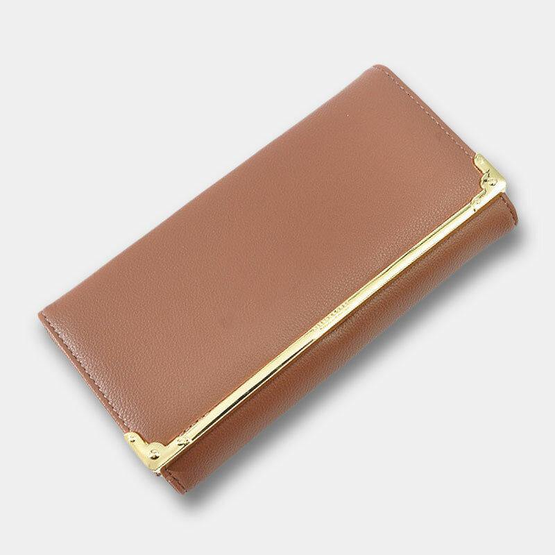 Women Metal Trim Buckle Decor Long Purse 6.5 Inch Wallet Large Capacity Multi-card Slot Card Holder Coin Purse