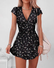 V-neck Floral Print Wrap Dress