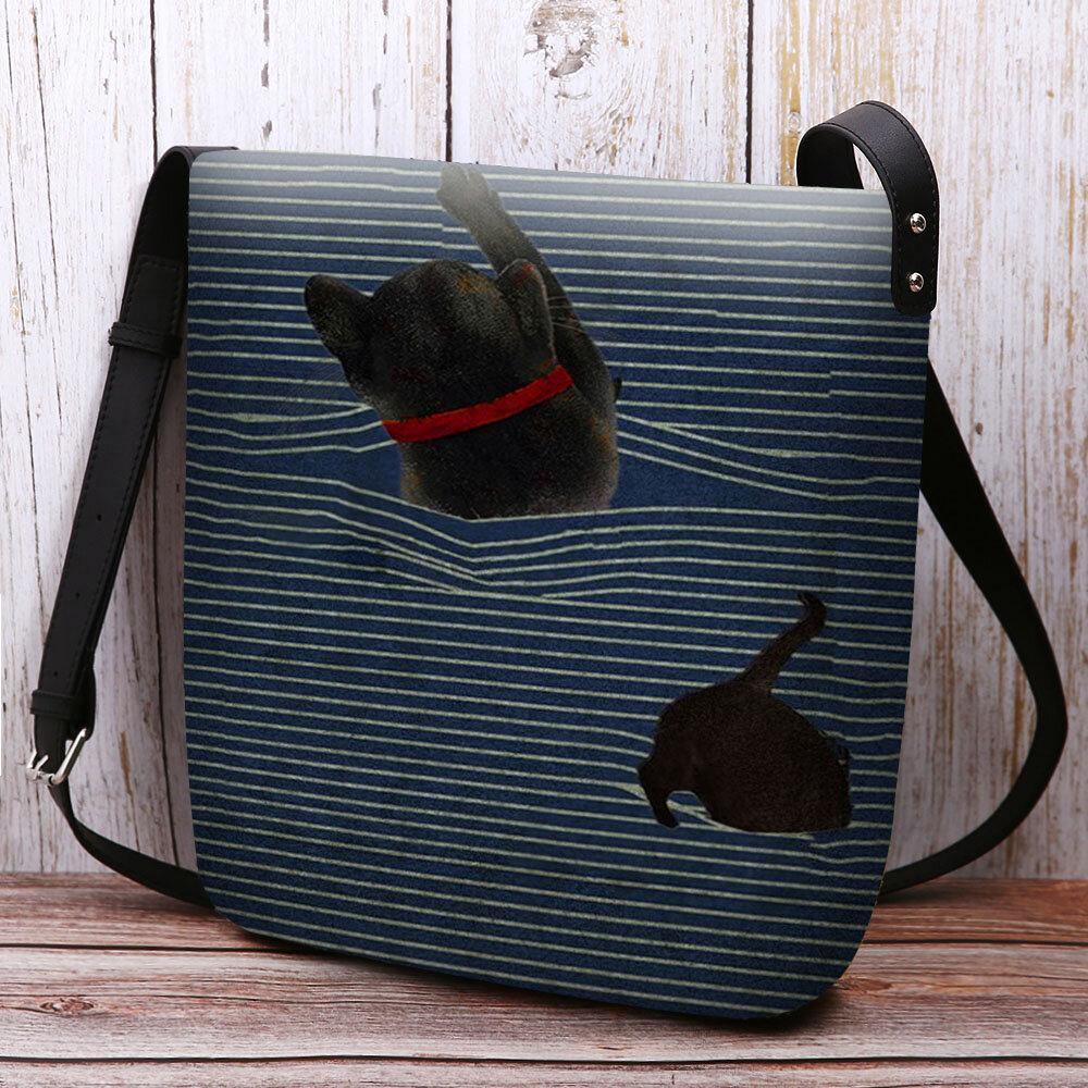 Bolso bandolera con patrón de rayas de gato de dibujos animados informal bonito para mujer 