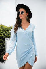 Contrast Mesh Sleeve Wrap Front Dress