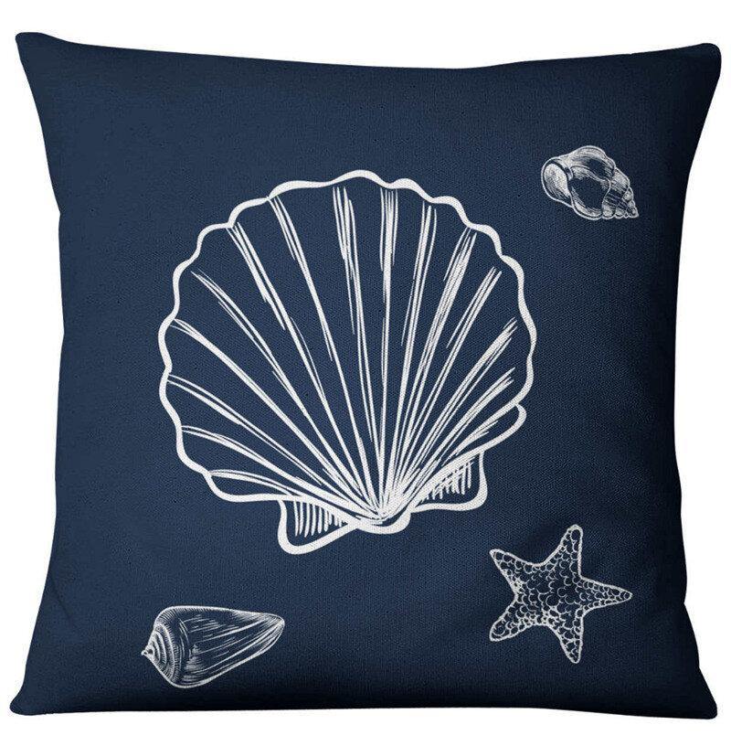 Blue Compass Nautical Marine Style Linen Pillow Case Mediterranean Sofa Cushion Cover Home Textile