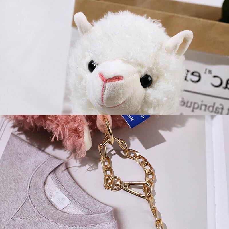 Bolso de hombro pequeño creativo suave con forma de Alpaca de dibujos animados en 3D de lana de cordero para mujer, bandolera con cadena 