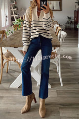 Lilipretty Nyla Striped Knit Half Zip Pullover Sweater