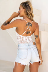 Forget Me Not Criss-Cross Back Lace Bodysuit White