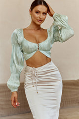 Alira Three-Button Ruched Bust Crop Top Pistachio