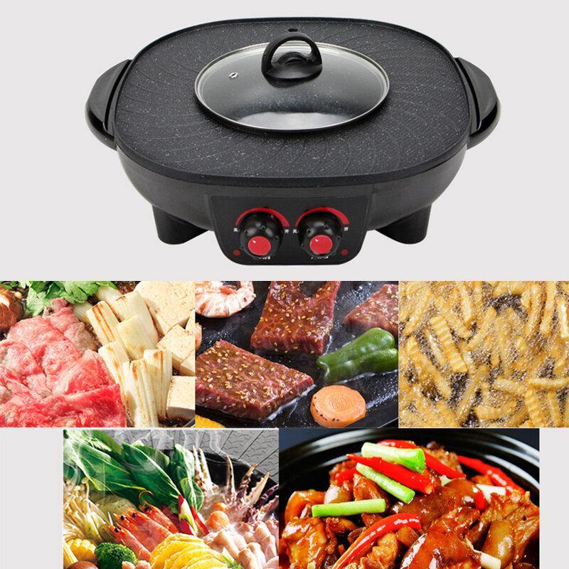 220V 2 en 1 Hotpot eléctrico sin humo Horno Barbacoa Pan Hot Pot BBQ Grill Machine 