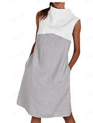 Sleeveless contrast pocket loose dress