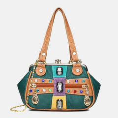 Bolso de hombro con cadenas y remaches de calavera a prueba de agua de cuero PU para mujer, bolso cruzado 