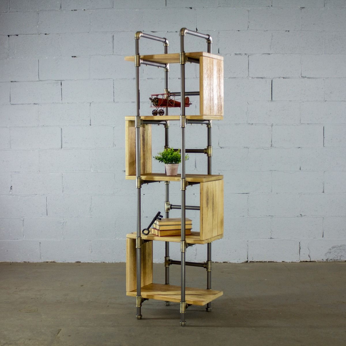 Modern Five Shelf Open Pipe Display Bookcase