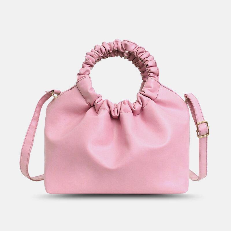 Bolso fruncido en forma de concha de Color sólido de cuero PU para mujer, bolso de mano, bolso de hombro, bolso cruzado 