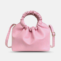 Bolso fruncido en forma de concha de Color sólido de cuero PU para mujer, bolso de mano, bolso de hombro, bolso cruzado 