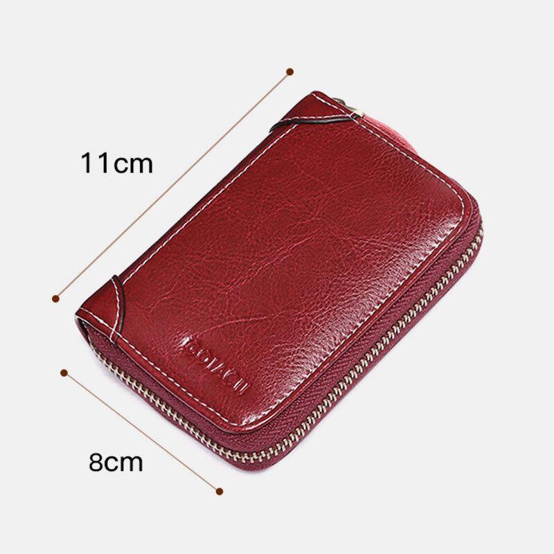 Women 12 Card Slots Rfid Genuine Leather Short Zipper Coin Purse Wallet