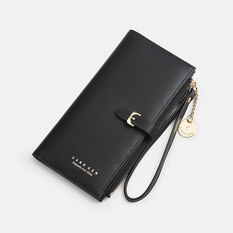 Women PU Leather Thin Solid Color Bifold Long Purse Card Holder Wallet