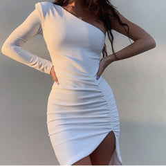 New Sexy Bag Hip Skirt High-Waist Pleated Slim-Fit Split Dress