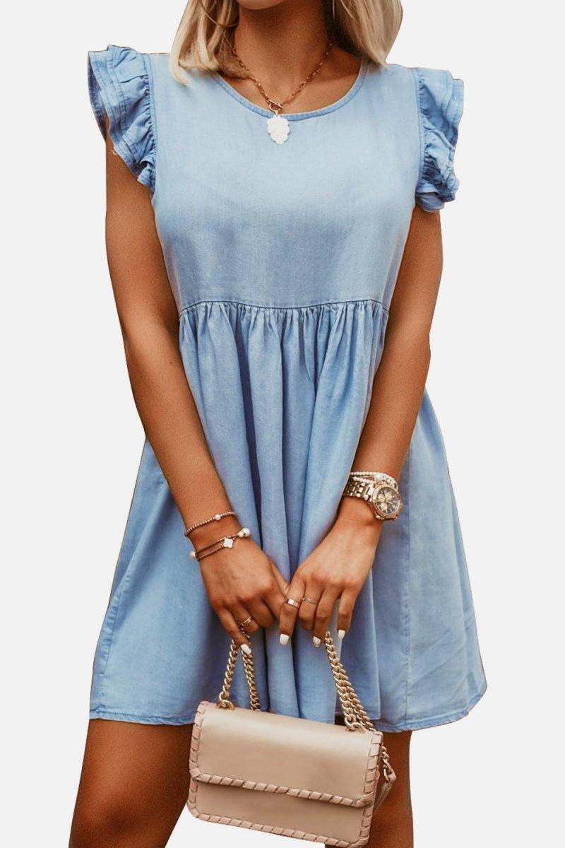 Flutter Sleeve Ruched Dress