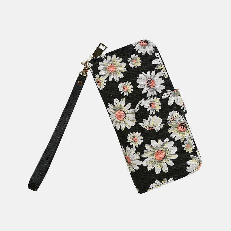 Women Canvas Bohemian Style Printing Long Clutch Purse Wallet