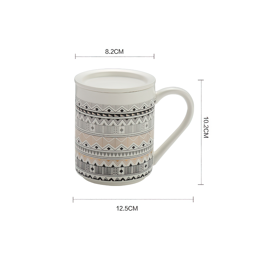 Line Retro New Bone China Mug Coffee Cup Tea Cup With Lid 370 ml