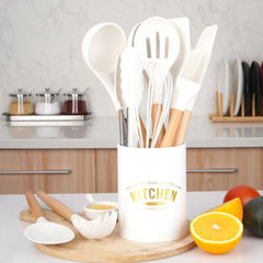 Set di utensili da cucina in silicone bianco latte (1 set da 12 pezzi)