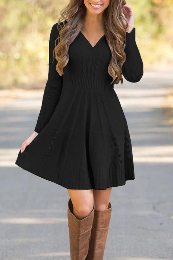 Loose Solid Color Deep V Knitted Dress