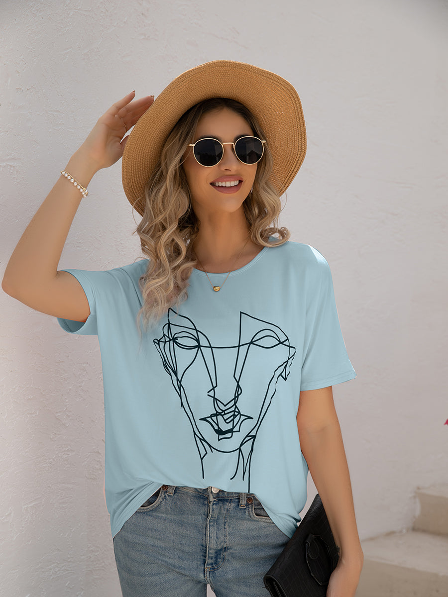 Women's T-Shirts Loose Printed Dolman Sleeve T-Shirt