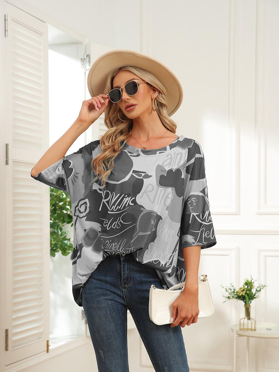 Women's T-Shirts Round Neck Map Print Short Sleeve T-Shirt