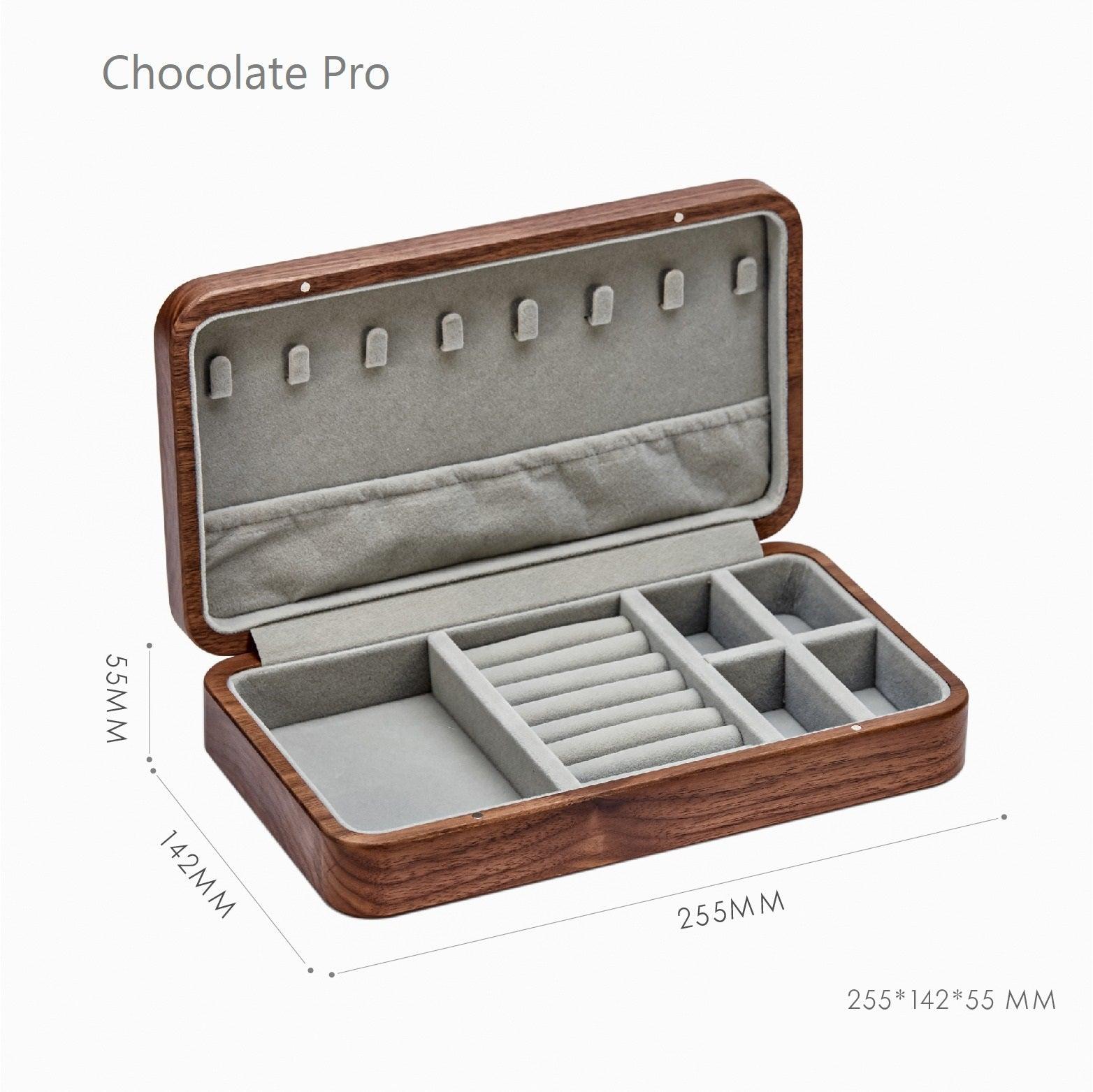 Coffret à bijoux de voyage en chocolat en bois fait à la main