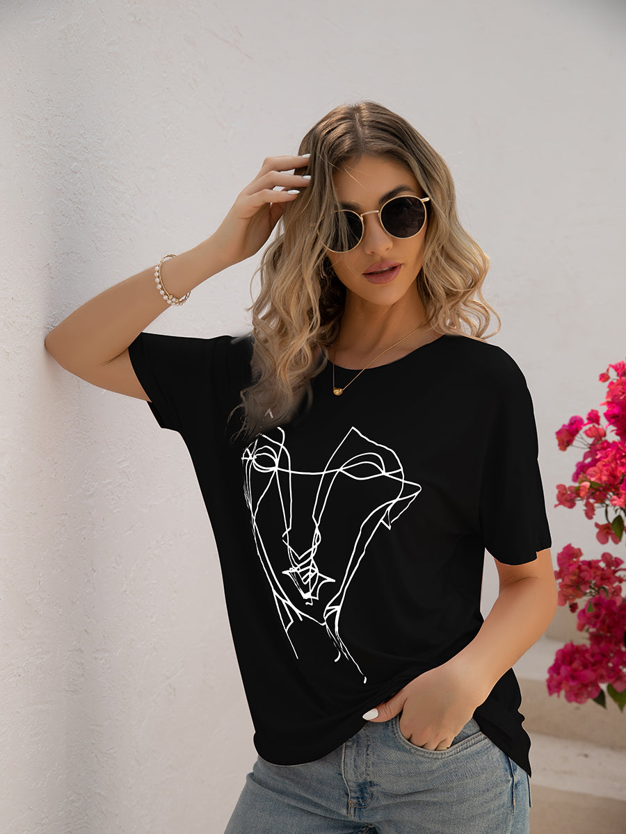 Women's T-Shirts Loose Printed Dolman Sleeve T-Shirt