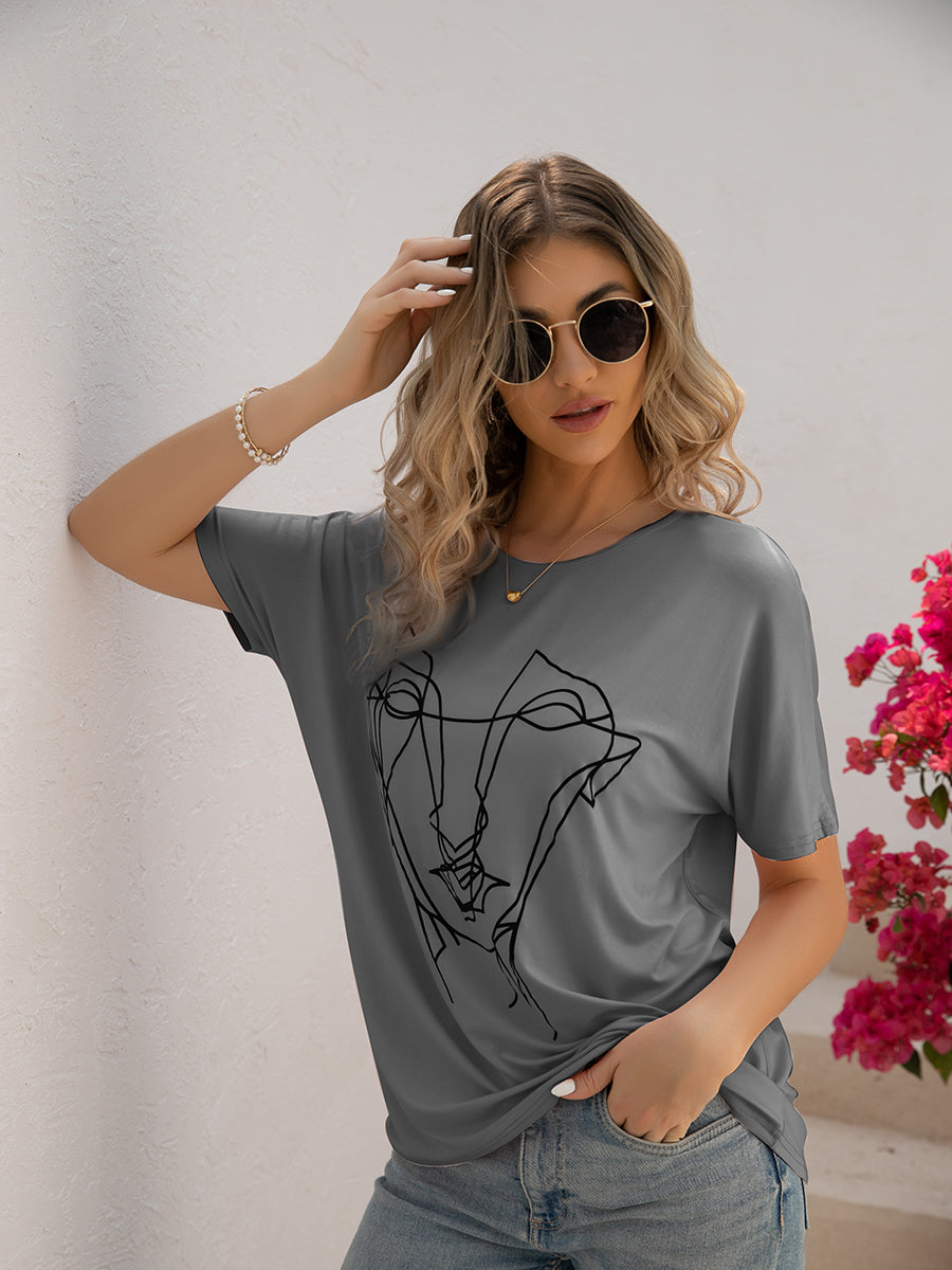 Women's T-Shirts Loose Printed Dolman Sleeve T-Shirt